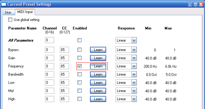 Step 05 - Activate the frequency parameter and click on 'learn'